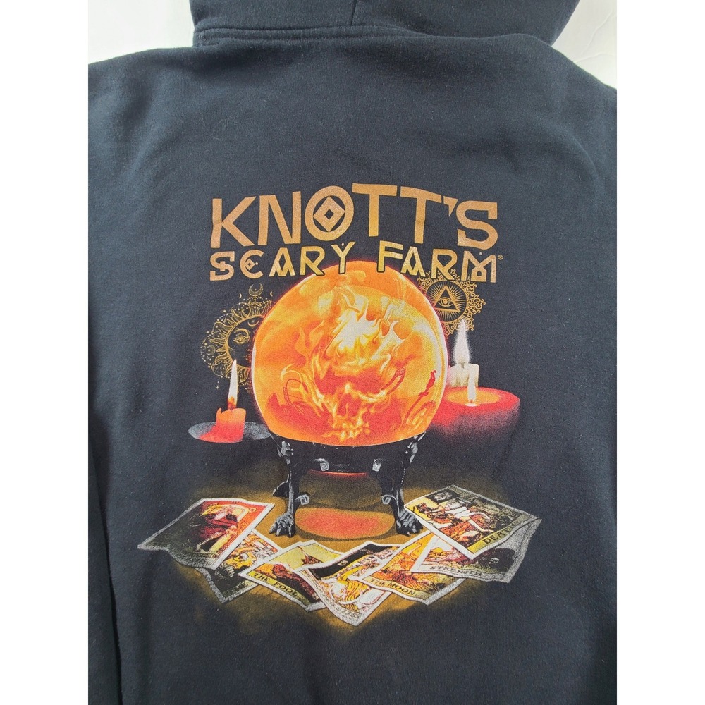Fruit of the Loom Knotts Scary Farm Hoodie Mens Large Zip Up Tarot Crystal Ball